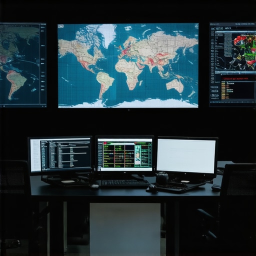 Control room with screens analyzing local SEO metrics and geolocation data