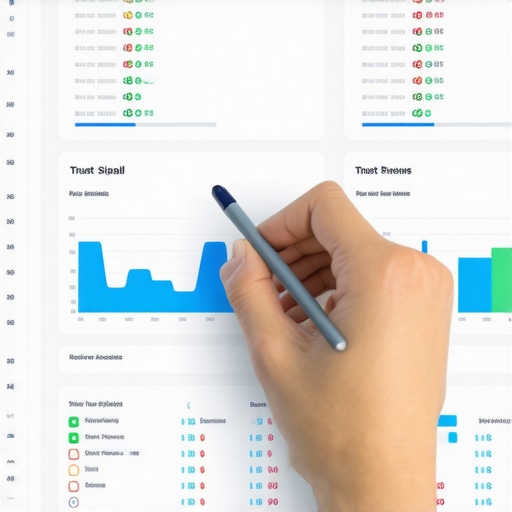 Person analyzing online reputation metrics on a digital dashboard.